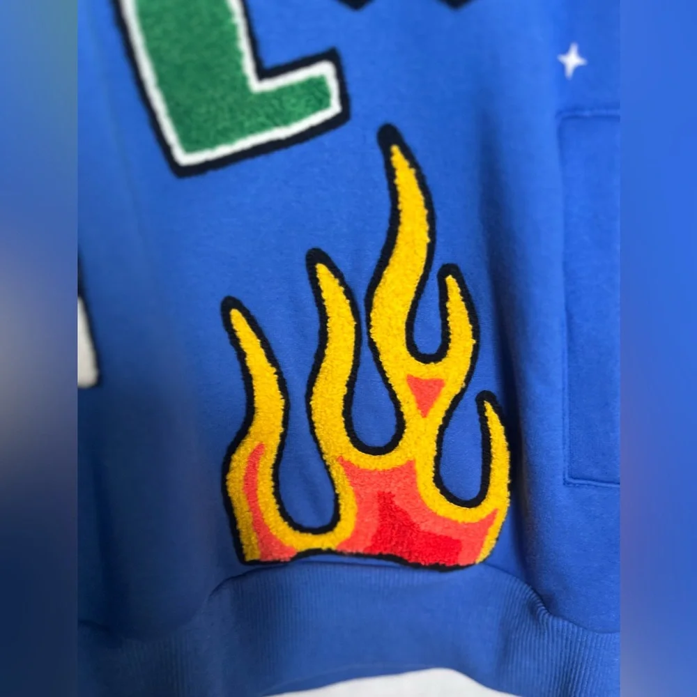 Lifted Anchors Burning Bridges Men Hoodie Sweater Large Blue Flames 100% Cotton